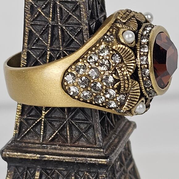 Heidi Daus oval topaz pearl rhinestone cocktail ring 11.5 glitz drag grandma - Picture 2 of 5